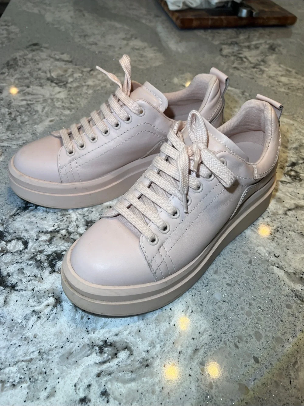 ZARA Pastel Pink Faux Leather Chunky Platform Sneakers Size 38 (US 7.5)